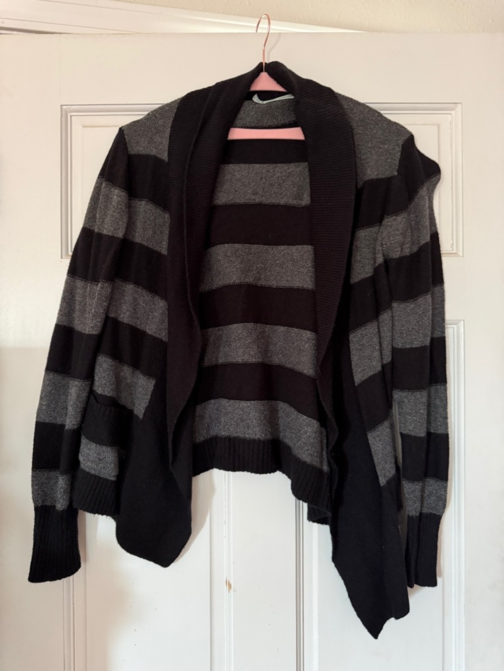 Maurices Black and Gray Striped Open-Front Cardigan